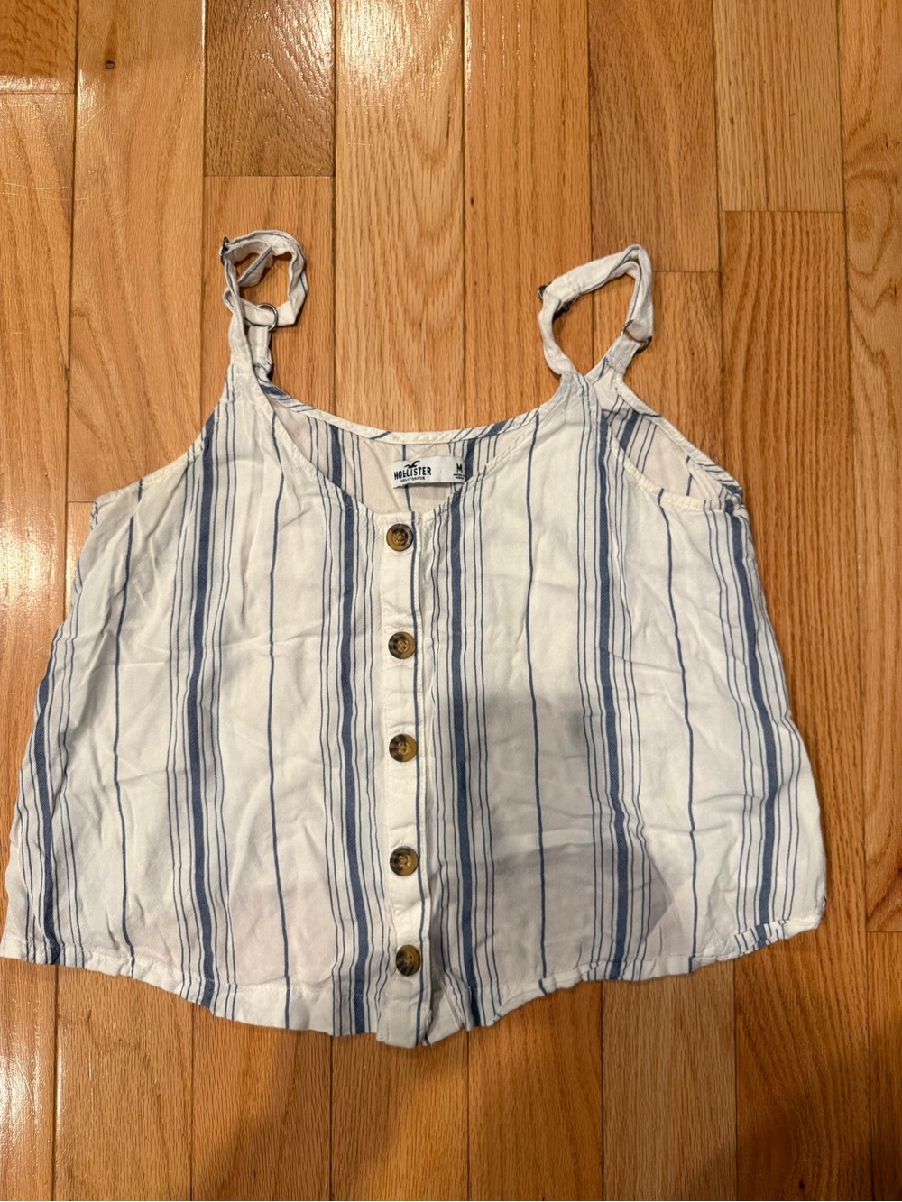 Hollister White and Blue Striped Button-Front Cami